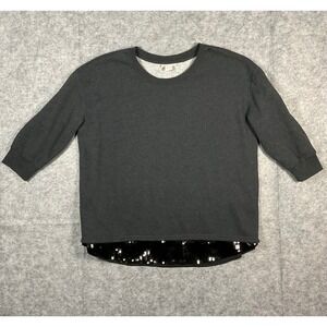 Ariat Women's Charcoal Gray Crew Neck 3/4 Sleeve Sweatshirt Black Sequin Hem XXL